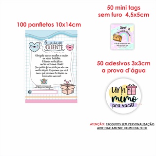 Kit Papelaria Combo Empreendedor Panfletos mimo agradecimento + Mini cartões Tag sem Furo + Adesivos mod 6