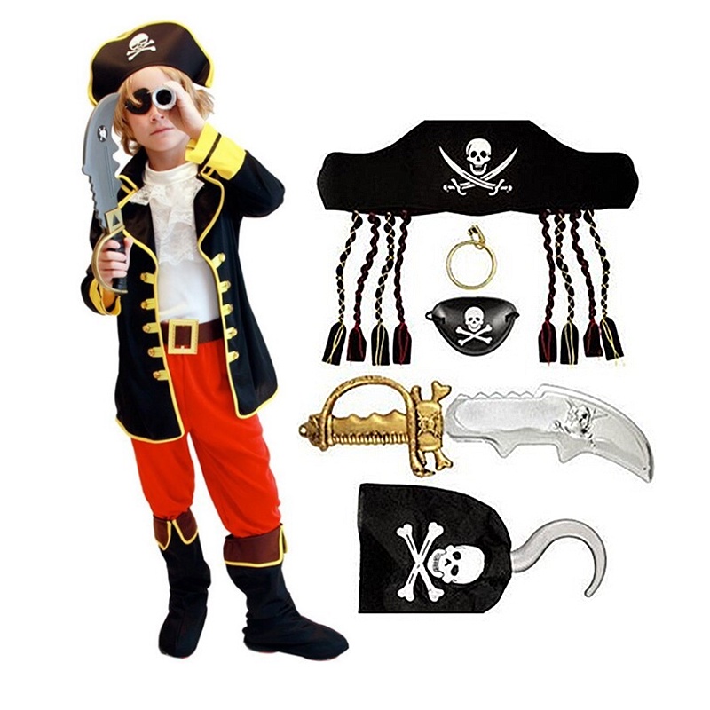 Fantasia de Halloween Pirata Zumbi Adulto Masculino Com Tapa olho