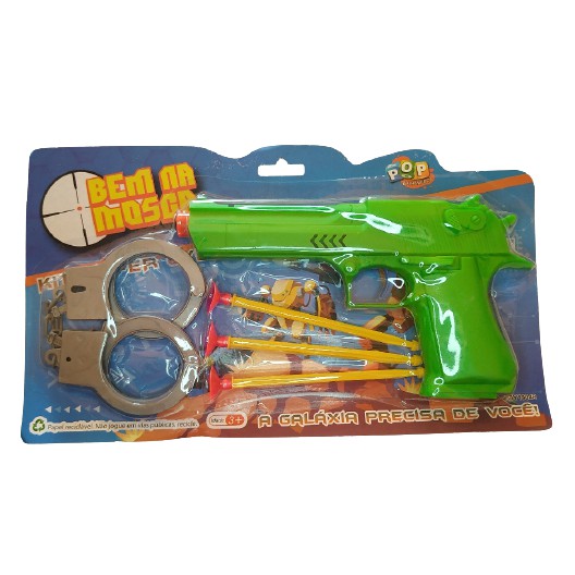 Conjunto 3 Arminhas Brinquedo Lança Dardos + Algemas e Alvos