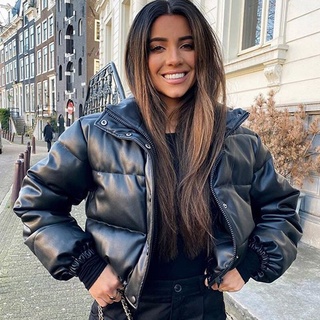 Moda Feminina PU Jaqueta De Couro Das Mulheres Curta Roupas De Inverno Grosso Solto zip up Casaco parkas outwear