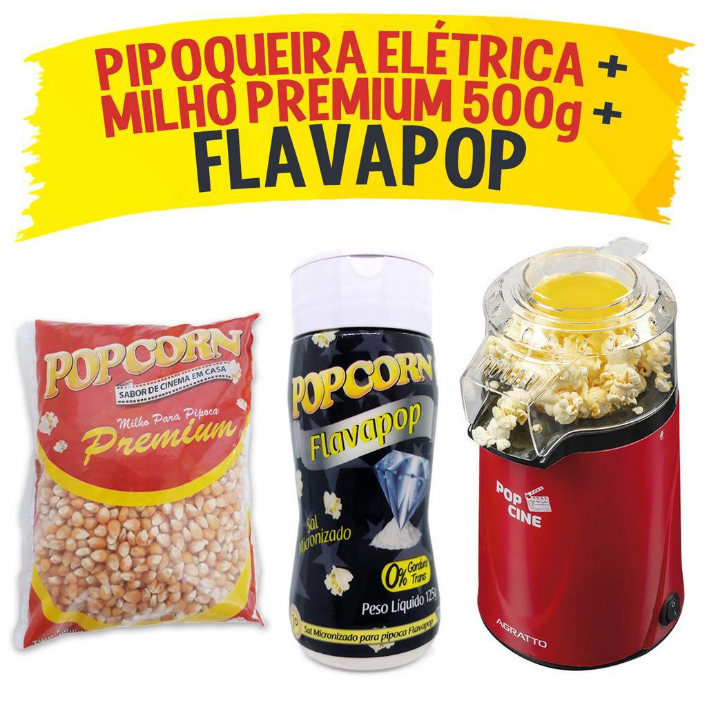 Pipoqueira Elétrica POP CINE 220v + Flavapop + Milho premium Popcorn