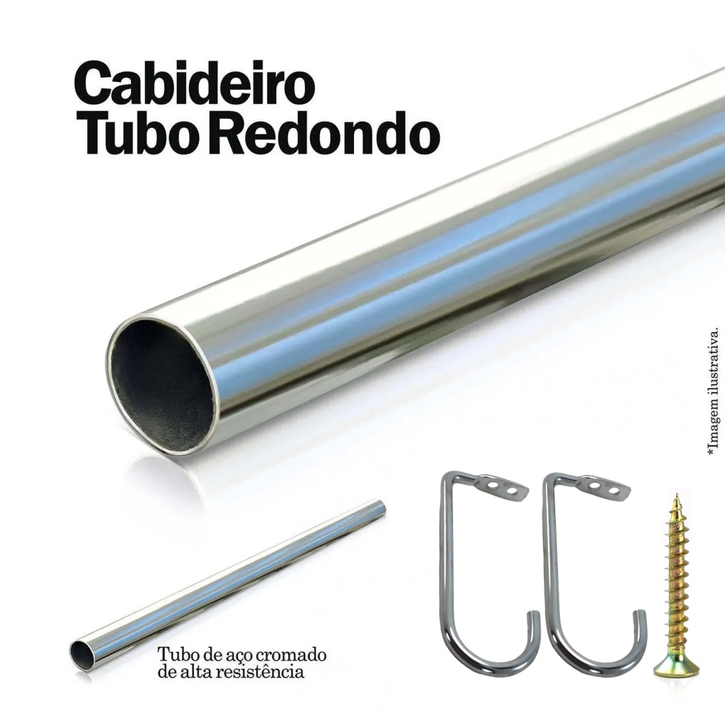 Tubo Cabideiro Redondo Arara Para Guarda Roupas Com Suportes - 1 Metro