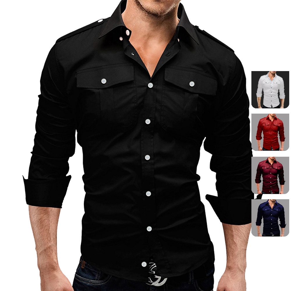 Camisa Estilo Militar 2 Bolsos Masculina Manga Longa Premium