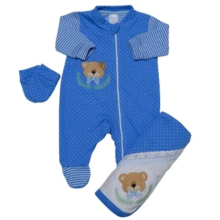 Kit Saida de Maternidade para Bebê Menino Ursinho coroa Malha Suedine 100% Algodão 3 Peças