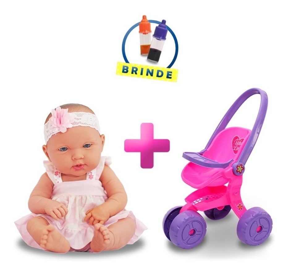 Boneca Bebe Reborn Ninos Recem Nascida Carrinho Conforto