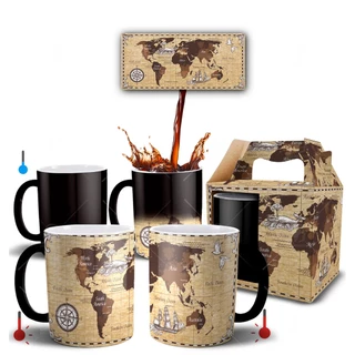 Caneca Mágica Mapa Mundial + Caixinha