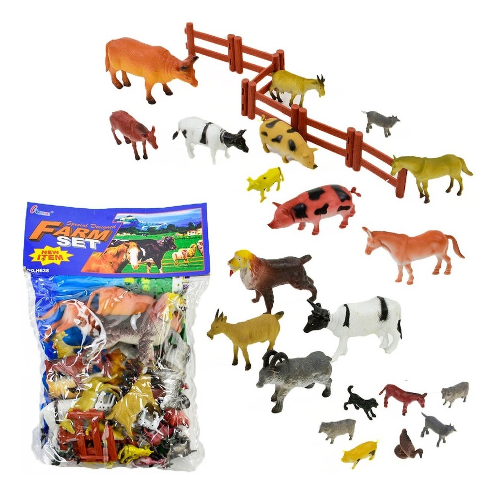 Kit Animais Da Fazenda Bichos 27 Pcs Diversos Tamanhos H638