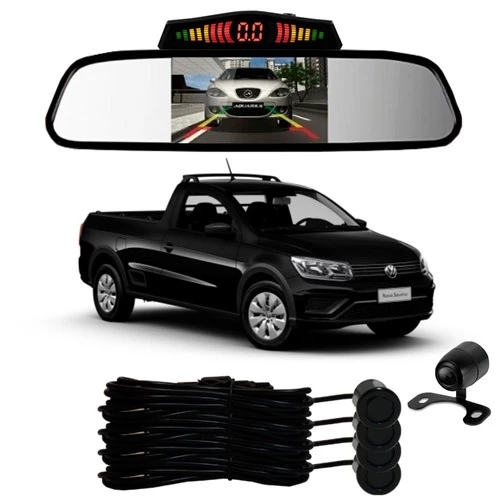 Sensor De Ré + Espelho Camera Ré Vw Saveiro Preto