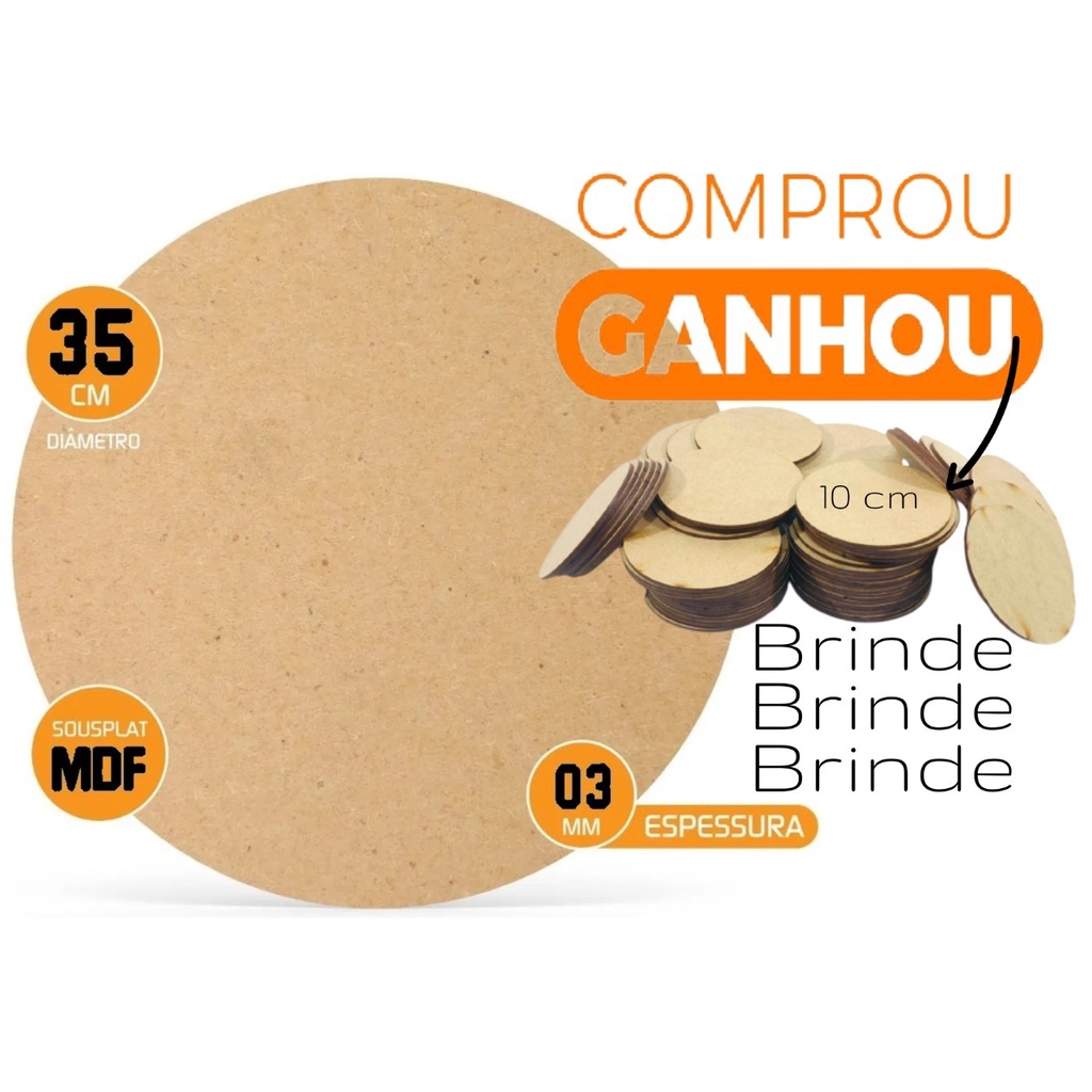 Supla Suplas Sousplat Mdf Cru Liso 35 Cm Redondo - 06 Peças