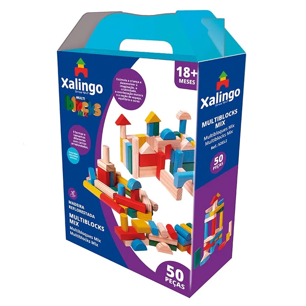 Multi Blocks Mix Em Madeira Com 50 Peças Xalingo | Shopee Brasil