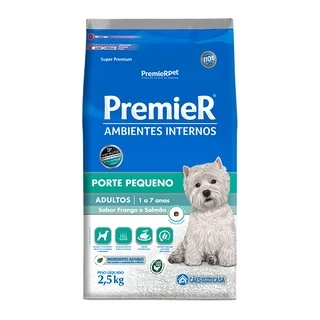 Ração Premier Ambientes Internos para Cães Adultos de Pequeno Porte Sabor Frango e Salmão - 2,5Kg