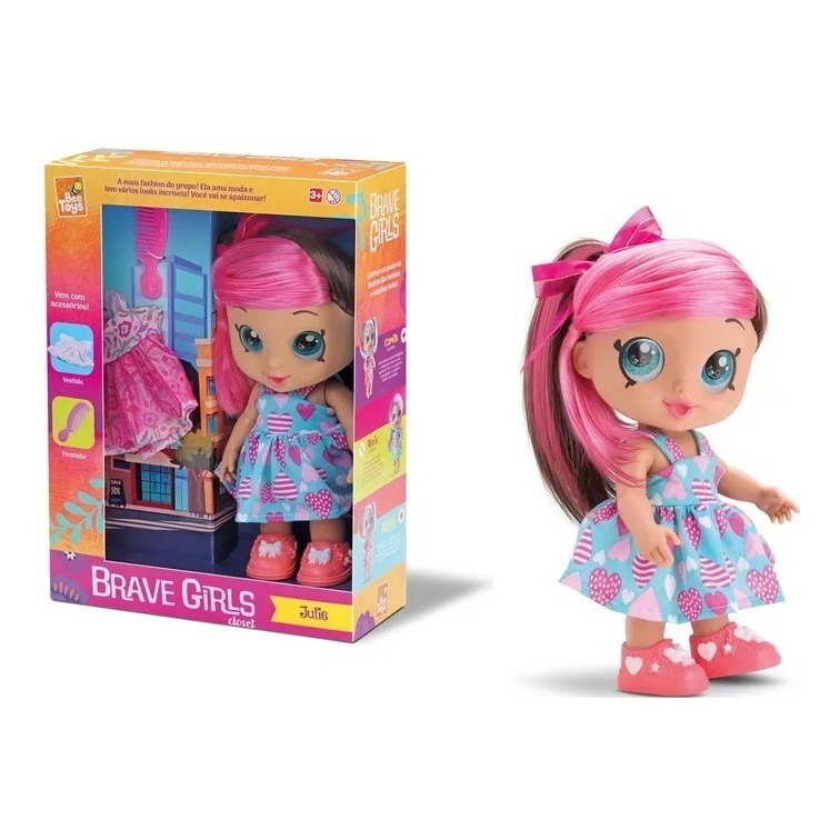 Boneca Julie Closet Colecao Brave Girls C/ Vestido Extra e Pente - Bee Toys