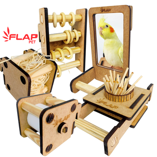 brinquedos para calopsita, kit com 5 brinquedos, puxa palito, puxa papel, puxa palha, espelho e brinquedo de argola abaco