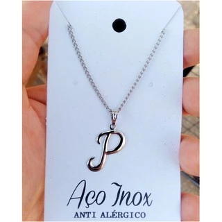 colar de letra inicial Prata nome masculino feminino aço inox