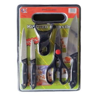 Kit Faca Tábua Descascador Tesoura Preta 6 Peças Simples e Prático
