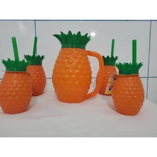 Kit Jarra Abacaxi c/ 2 copos Abacaxi e 2 Caçulinha Abacaxi