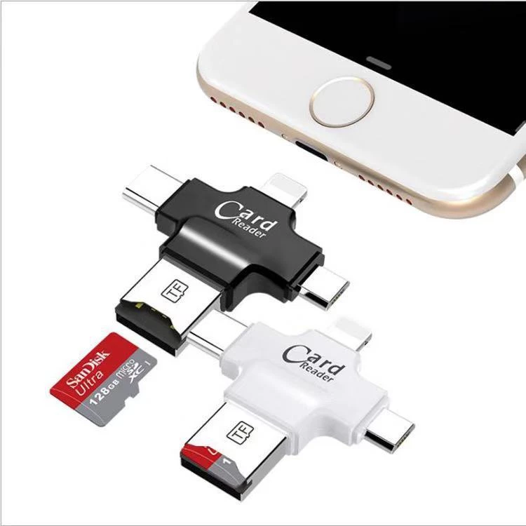 Leitor De Cartão De Micro Tipo C SD TF MicroSD OTG Adaptador Android IPhone 4 in 1
