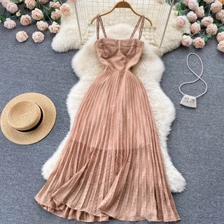 Saia De Cintura Alta Plissada Com Textura Tridimensional Elegante E/Praia Para Férias/Verão