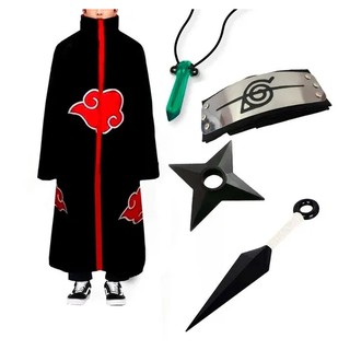 Kit Manto Akatsuki + Bandana Kunai Shuriken Colar - Naruto
