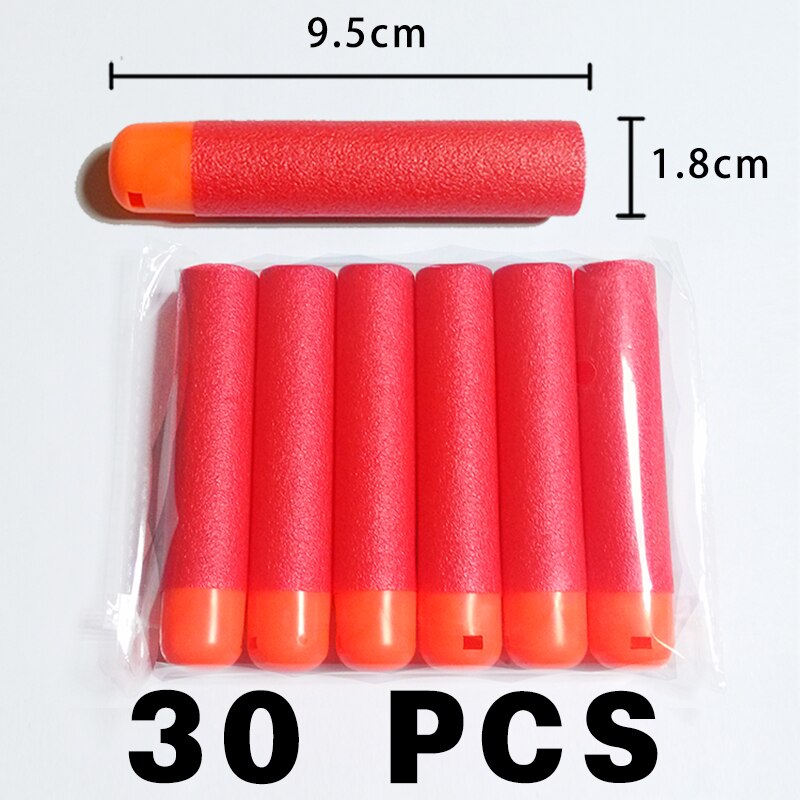 30 Pcs 9.5x1.8 cm Red Nerf Mega Crianças Brinquedo De Espuma Refil Dardos Grande Buraco Cabeça Presente