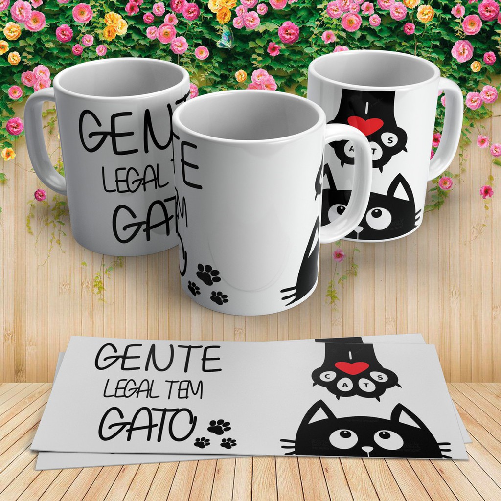 Caneca Gato Gente legal tem gato desenho gato preto