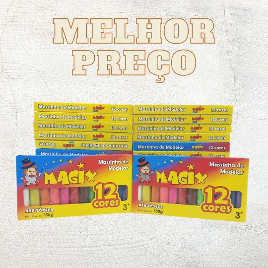 MASSINHA DE MODELAR 180g C/12 CORES - MAGIX | Shopee Brasil