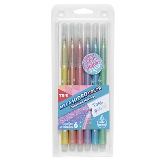 Caneta Hidrocor Mega Hidro Color Pastel Gliter 6 Cores - TRIS