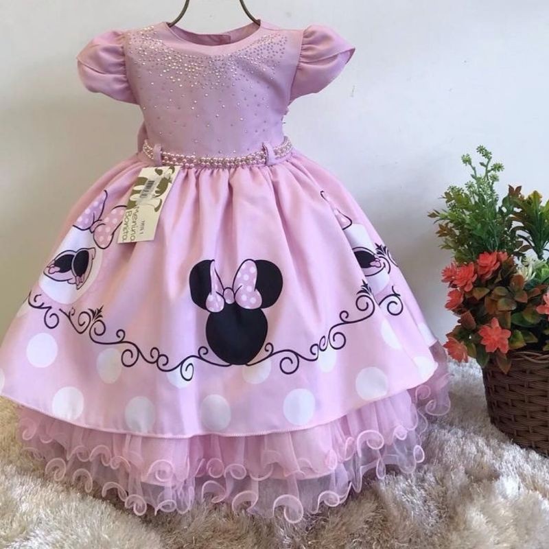 Vestido da minnie rosa best sale para aniversario de 1 ano