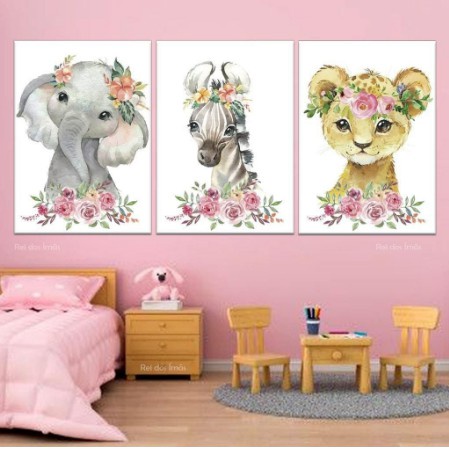 Kit QUadros Decorativos Mosaico 4 Peças Frase Safari Personalizado Desenho  Leão Elefante Zebra Macaco Girafa Zoológico Infantil Criança Abstrato