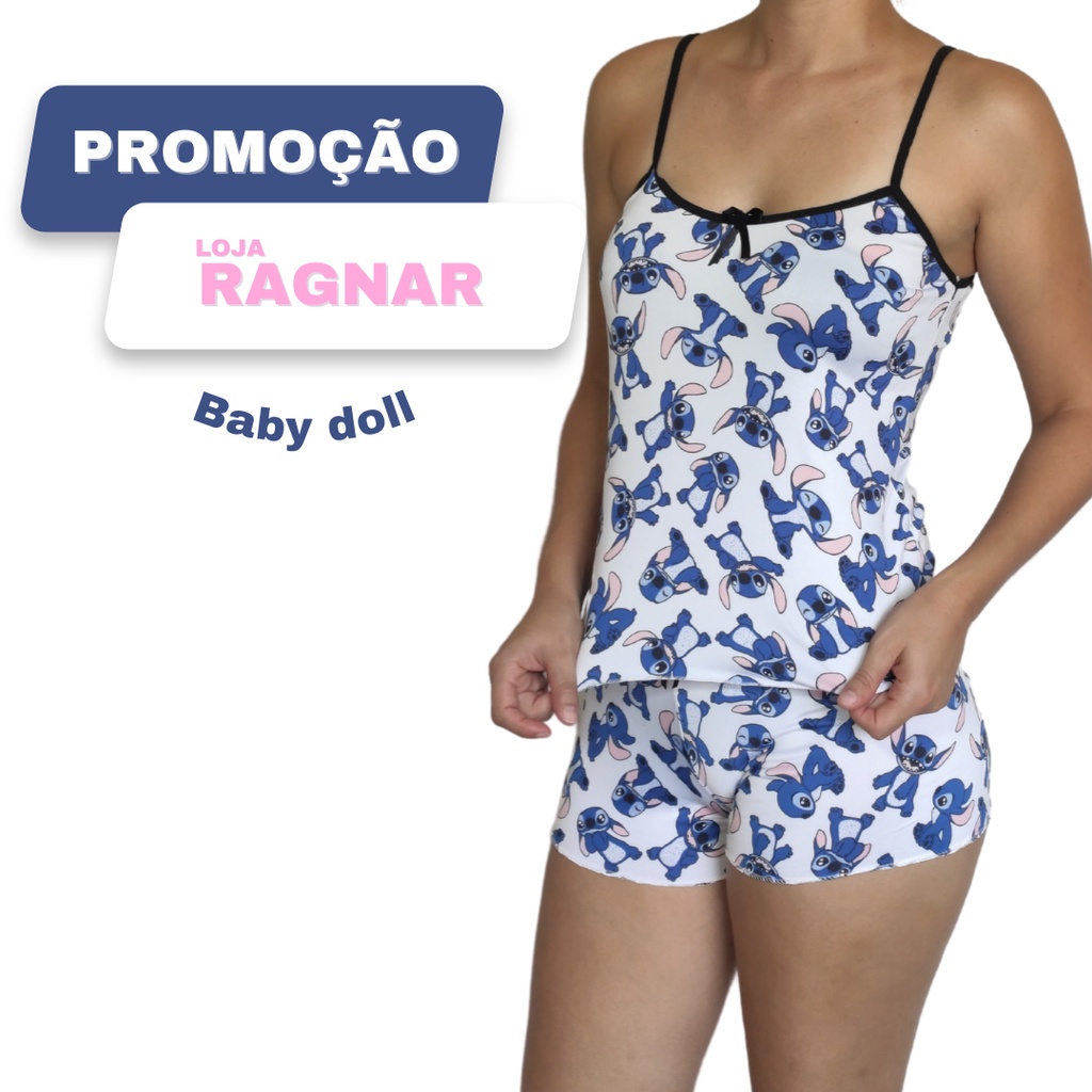 1 Pijama Feminino Baby Doll Short Doll Conforto Roupa Dormir Estampado  Revenda Moda Intima G02