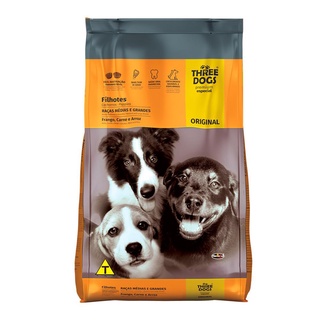 Racao Caes Three Dogs Fihotes Racas Medias E Grandes 3kg