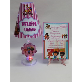 COMBO: 5 Abajures taça c/ LED + 5 Plaquinhas de agradecimento 3 palavrinhas Rosa
