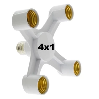 Prolongador Adaptador Extensor Soquete Bocal Lâmpada E27 - 4 Lâmpadas - 4x1 - 4 em 1 - Multiplo - Quadruplo