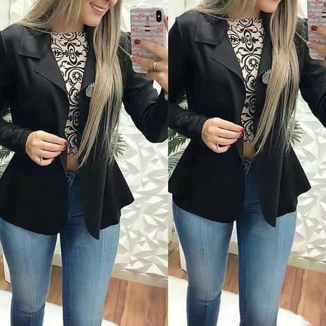 Imagem do produto Blazer Feminino Neoprene Casaco curto com babado Terninho Social aberto 1