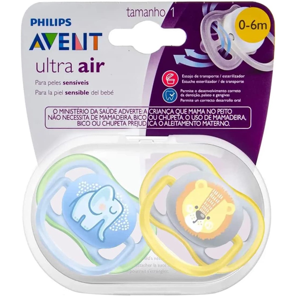Chupeta Ultra Air Dupla Elefante Leão 0 a 6 Meses Philips Avent ...