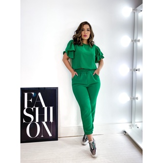Conjunto Duna - Calça Jogger e Cropped Manga babados