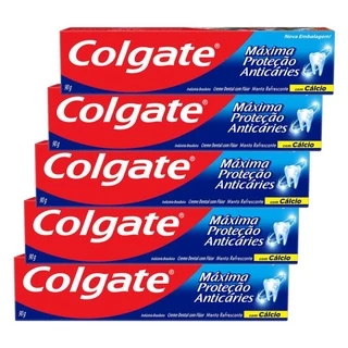 Kit com 5 Cremes Dentais Colgate Máxima Proteção Anticáries 90g em Oferta na Shopee