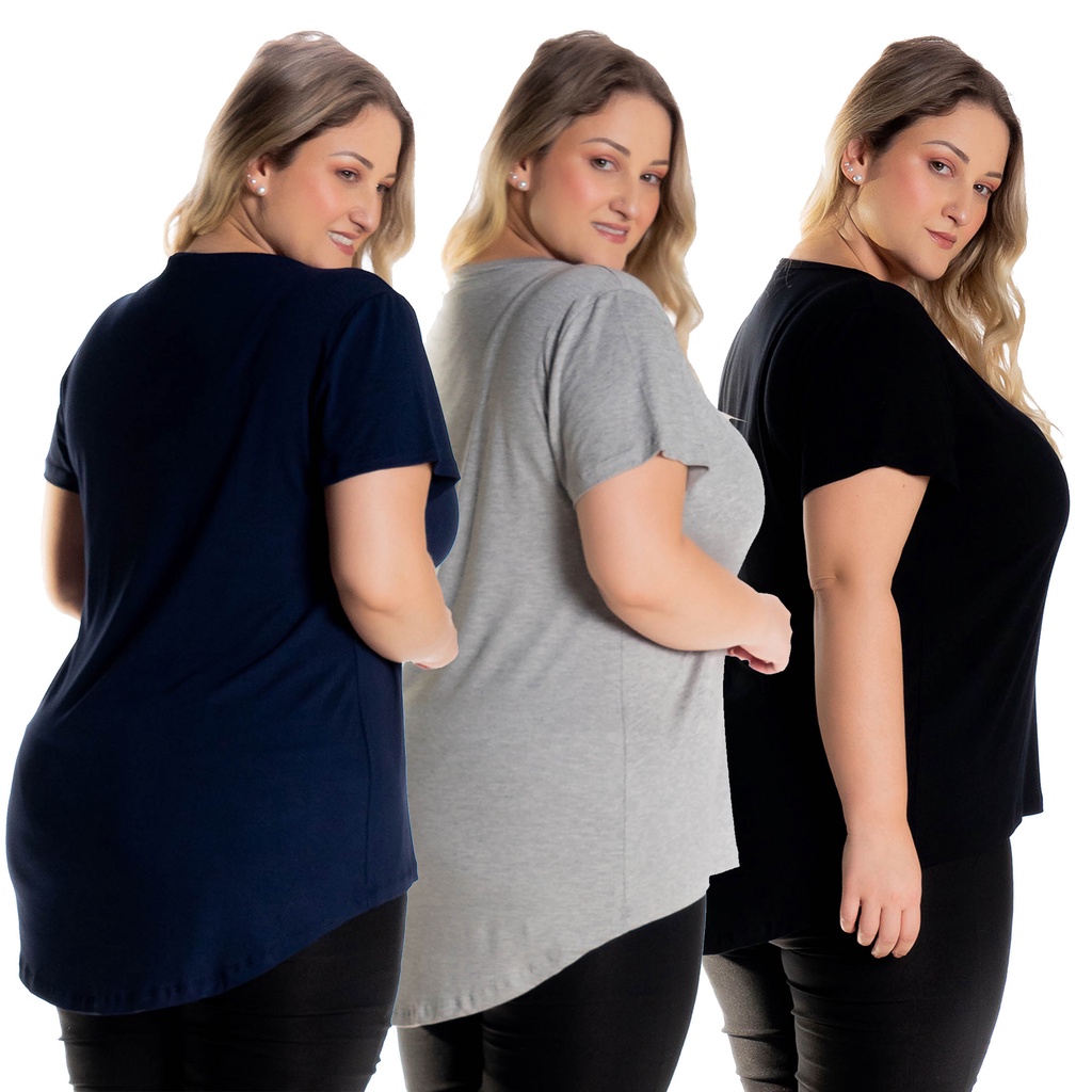 Kit 3 Blusas Femininas Plus Size Tampa Bumbum Mullet 1126