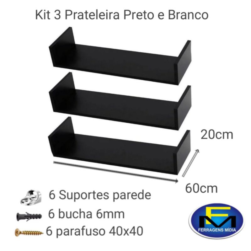 Kit 3 Prateleiras Lisa 30x15cm Mdf Reta Branco De Parede Livro Organizadora  Cozinha Quarto