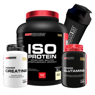 KIT Iso Protein 2Kg, Power Creatina 100g, Power Glutamina 100g, Coqueteleira - Bodybuilders