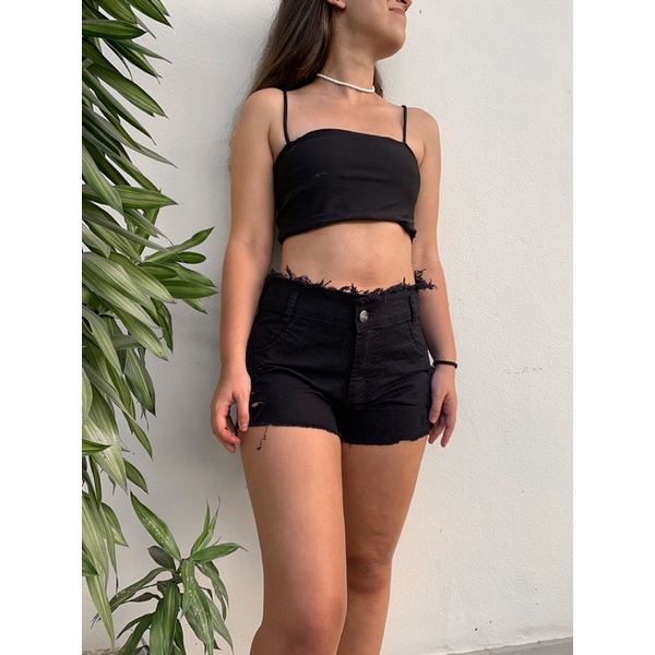 Short jeans hot sale preto rasgado