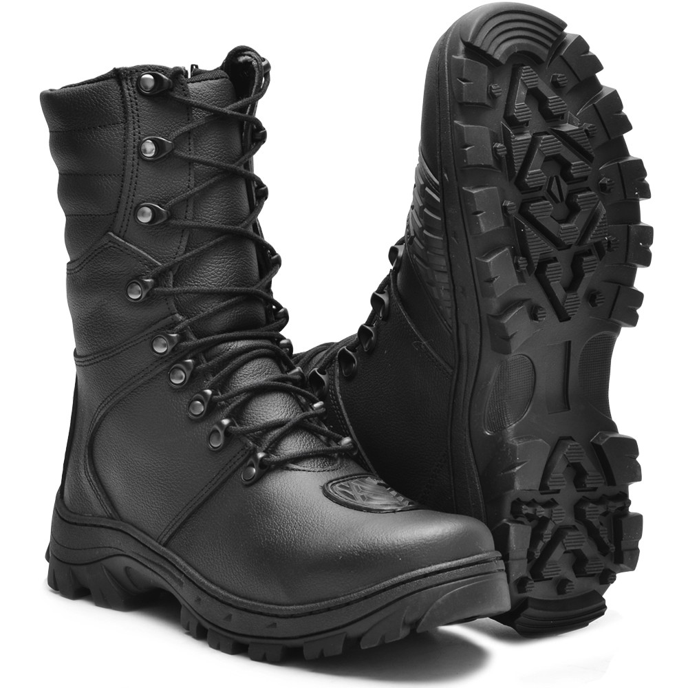 Bota Coturno Masculino Couro Bovino Tática Militar Com Zíper