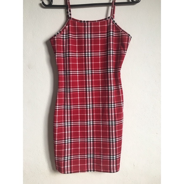 Red plaid 2024 overall dress