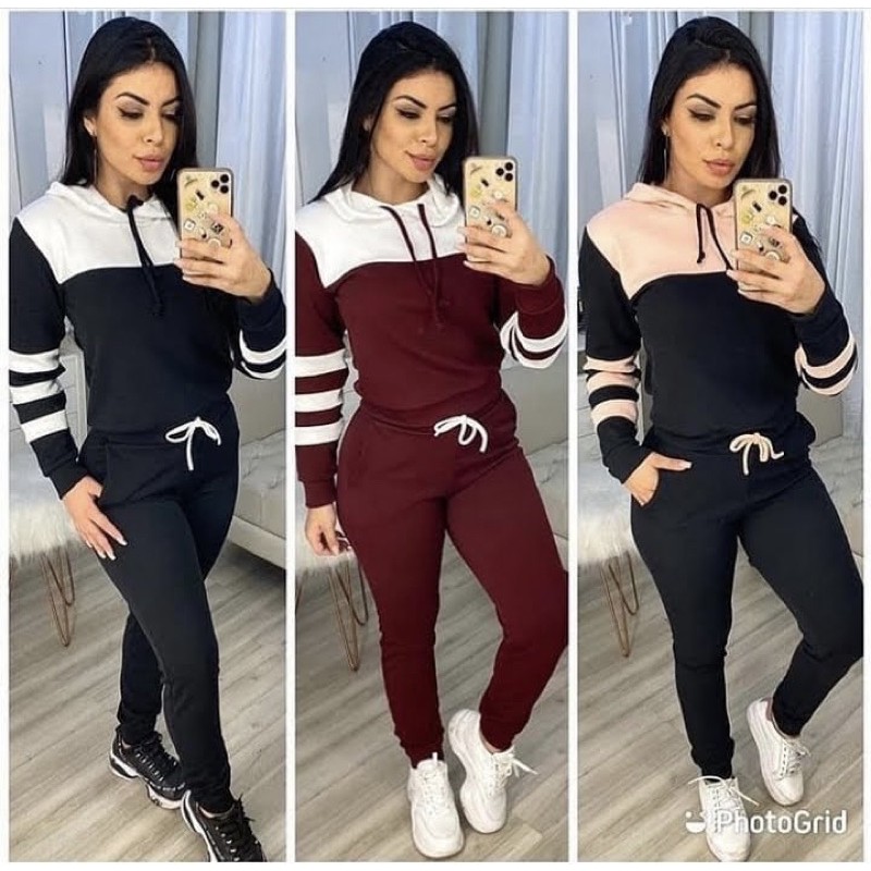 Conjunto Casaco Capuz E Calça Jogger em Crepe de Malha - Lu Modas