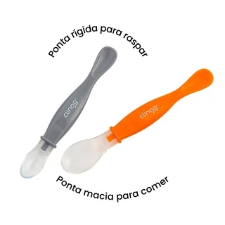 Kit 2 Colheres Ponta Dupla Silicone Macia e Rígida Bebê Introdução Alimentar Clingo Menina Menino