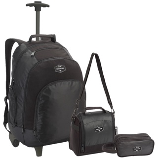 Mochila de Rodinha Masculina Escolar Reforçada com Lancheira e Estojo
