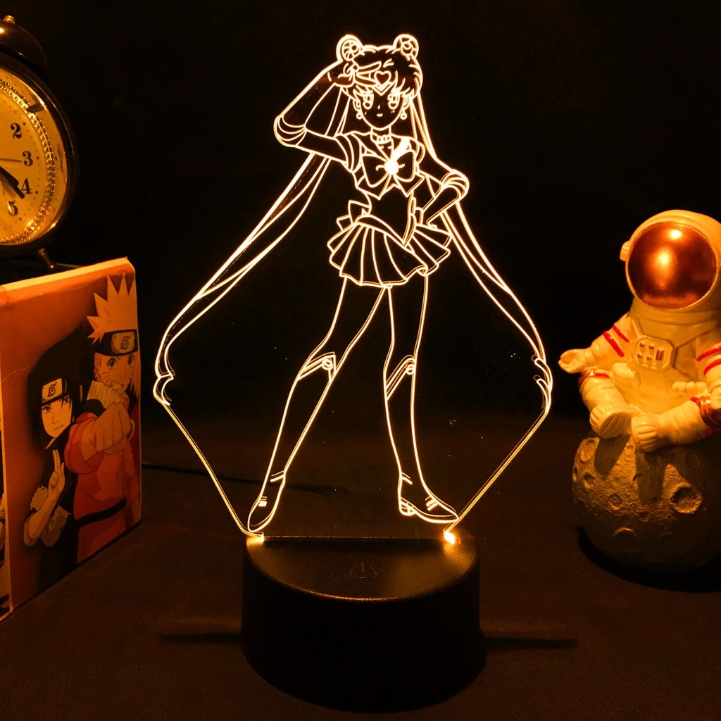 Boneco Sailor Moon Tsukano Usagi Warrior 3d Lâmpada Led Quarto Lâmpadaara Dodormitorio