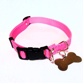 Coleira para cachorro+Plaquinha de identificação/GRAVAMOS ,rosa 15mm para cães.