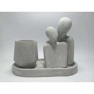Decoração Casal de Cimento com Vaso meio copo vasinho Super MALEOGA