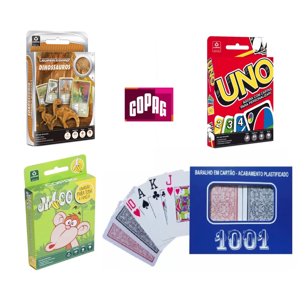 4 Jogos De Cartas Copag Uno Mico Dinosauros Baralho Original